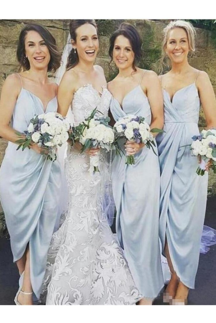 Simple Tea Length Spaghetti Straps Bridesmaid Dresses 902467