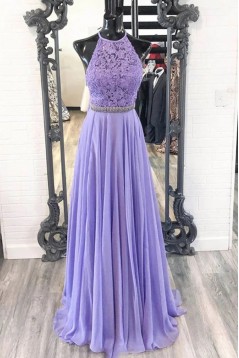 Long Purple Chiffon and Lace Bridesmaid Dresses 902479