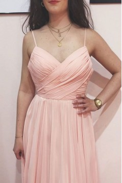 Long Pink Chiffon Spaghetti Straps Bridesmaid Dresses 902481