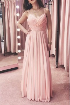 Long Pink Chiffon Spaghetti Straps Bridesmaid Dresses 902481