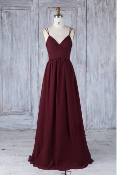 Long Grape Purple Chiffon Lace Spaghetti Straps Bridesmaid Dresses 902482