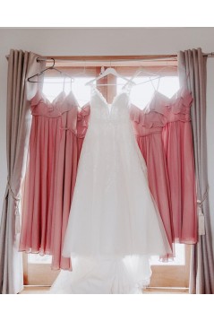 A-Line Spaghetti Straps Long Chiffon Bridesmaid Dresses 902490