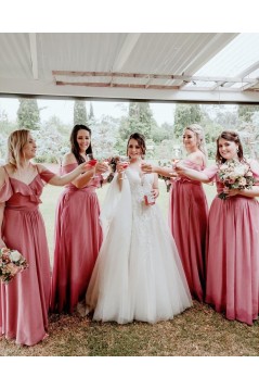 A-Line Spaghetti Straps Long Chiffon Bridesmaid Dresses 902490