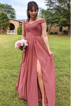 A-Line Long Chiffon Off the Shoulder Bridesmaid Dresses 902495
