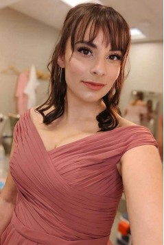 A-Line Long Chiffon Off the Shoulder Bridesmaid Dresses 902495