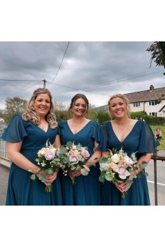 A-Line Long Chiffon V Neck Bridesmaid Dresses 902497