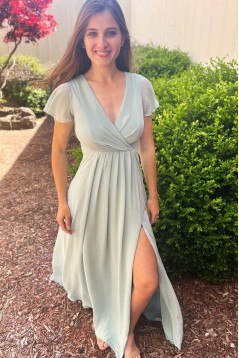 A-Line Long Chiffon V Neck Bridesmaid Dresses 902498