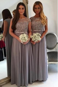A-Line Chiffon and Lace Long Bridesmaid Dresses 902508