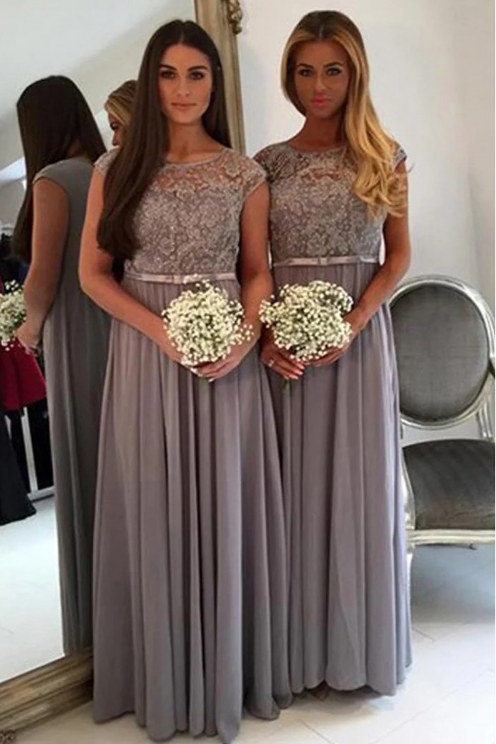 A-Line Chiffon and Lace Long Bridesmaid Dresses 902508