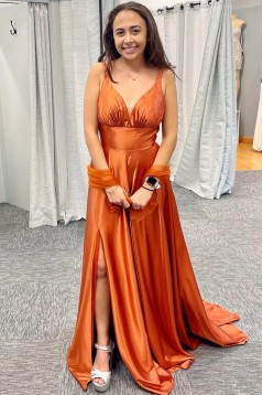 A-Line V Neck Long Bridesmaid Dresses 902511