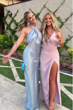 Backless Sheath Halter Long Bridesmaid Dresses 902519