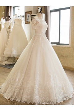 A-Line Off the Shoulder Lace Wedding Dresses Bridal Gowns with Short Sleeves 903040