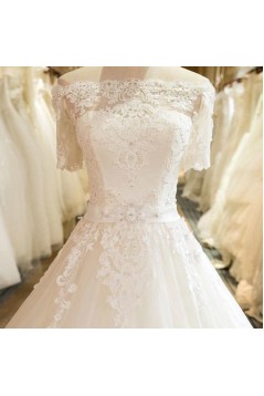 A-Line Off the Shoulder Lace Wedding Dresses Bridal Gowns with Short Sleeves 903040