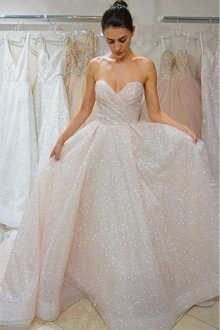 A-Line Sweetheart Sparkle Long Wedding Dresses Bridal Gowns 903044