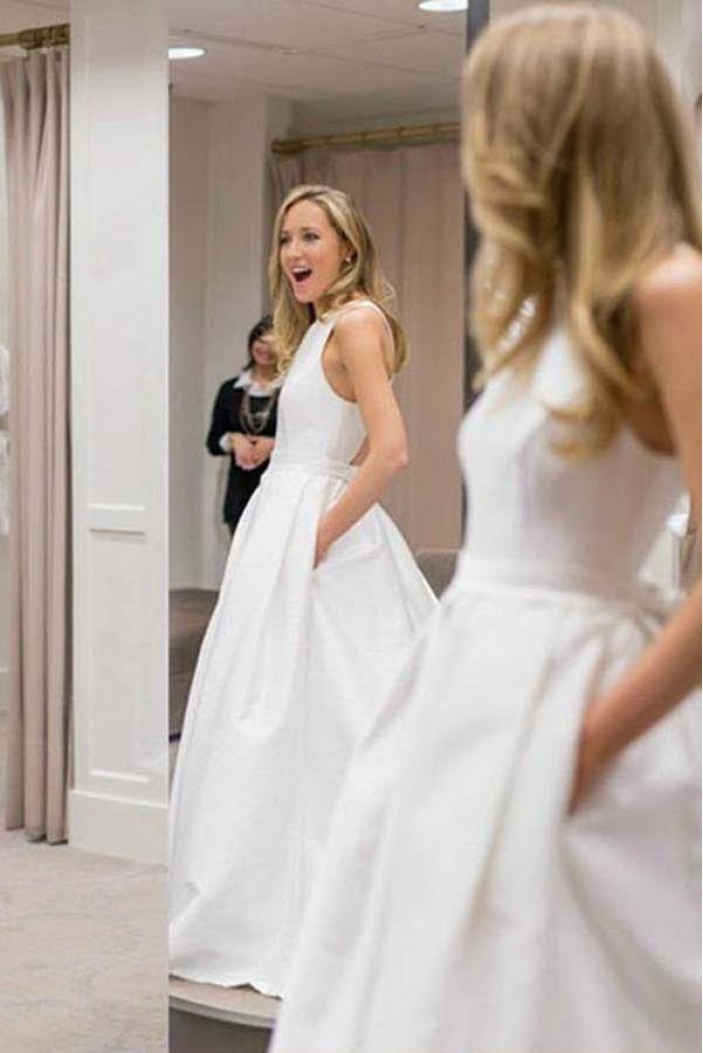 Long White A-Line Wedding Dresses Bridal Gowns 903046