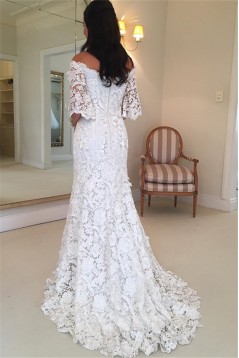 Mermaid Lace Long Wedding Dresses Bridal Gowns with Sleeves 903047