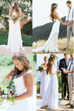 Lace Spaghetti Straps Wedding Dresses Bridal Gowns 903054