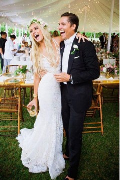 Mermaid V Neck Lace Wedding Dresses Bridal Gowns 903057