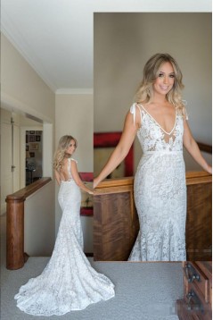 Mermaid V Neck Lace Wedding Dresses Bridal Gowns 903057
