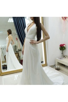 Long Halter Beaded V Neck Chiffon Wedding Dresses Bridal Gowns 903059