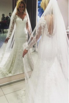 Mermaid Lace Long Sleeves Wedding Dresses Bridal Gowns 903078