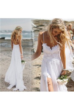 Long Chiffon and Lace Spaghetti Straps Wedding Dresses Bridal Gowns 903096