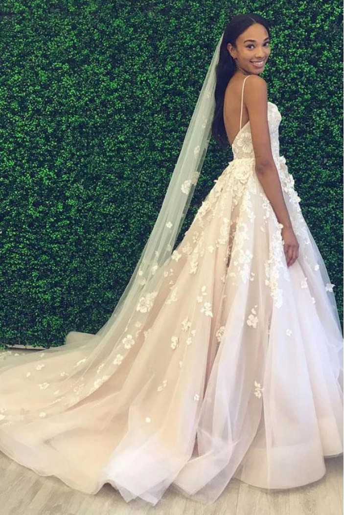 A-Line Lace and Tulle Wedding Dresses Bridal Gowns 903118