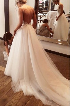 A-Line Halter Lace and Tulle Wedding Dresses Bridal Gowns 903124