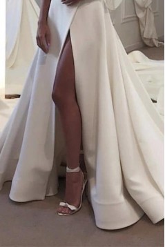 A-Line Long Satin Wedding Dresses Bridal Gowns 903128