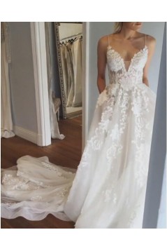 A-Line Spaghetti Straps Lace Wedding Dresses Bridal Gowns 903133