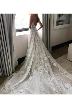 A-Line Spaghetti Straps Lace Wedding Dresses Bridal Gowns 903133