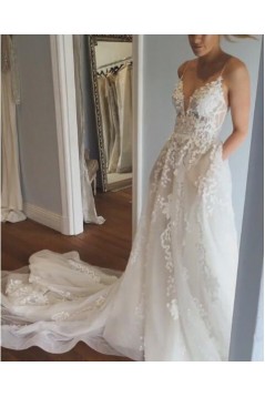 A-Line Spaghetti Straps Lace Wedding Dresses Bridal Gowns 903133