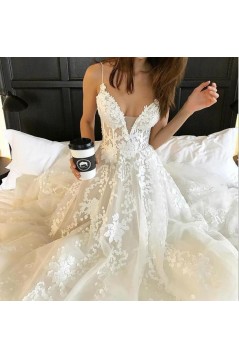 A-Line Spaghetti Straps Lace Wedding Dresses Bridal Gowns 903133
