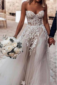 A-Line Sweetheart Lace Long Wedding Dresses Bridal Gowns 903134