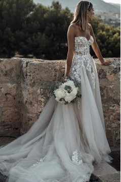 A-Line Sweetheart Lace Long Wedding Dresses Bridal Gowns 903134
