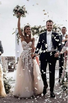 A-Line Sweetheart Lace Long Wedding Dresses Bridal Gowns 903134