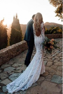 Mermaid Long Sleeves Lace Wedding Dresses Bridal Gowns 903136