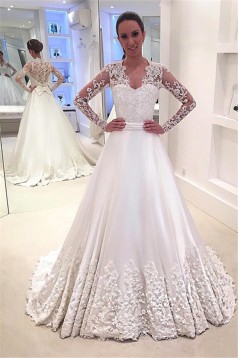 A-Line Lace Long Sleeves Wedding Dresses Bridal Gowns 903137