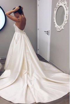 A-Line Strapless Long Satin Wedding Dresses Bridal Gowns 903152