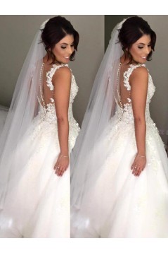 A-Line Lace V Neck Wedding Dresses Bridal Gowns 903153