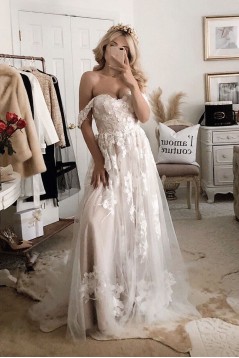 A-Line Lace and Tulle Wedding Dresses Bridal Gowns 903163