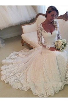 Elegant Mermaid Long Sleeves Lace Wedding Dresses Bridal Gowns 903165