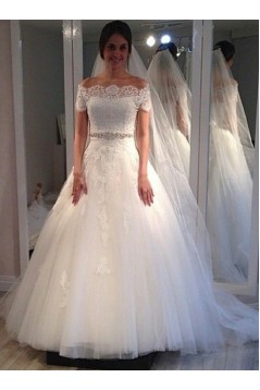 A-Line Beaded Lace Off the Shoulder Wedding Dresses Bridal Gowns 903212