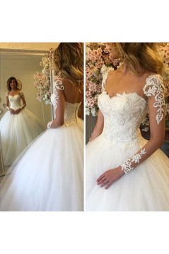 Ball Gown Lace and Tulle Long Sleeves Wedding Dresses Bridal Gowns 903226