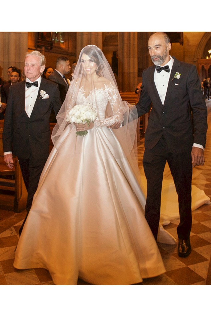 A-Line Lace and Satin Long Sleeves Wedding Dresses Bridal Gowns 903236