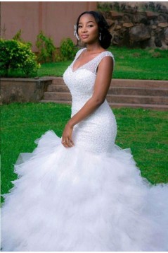 Mermaid Beaded Tulle Wedding Dresses Bridal Gowns 903241