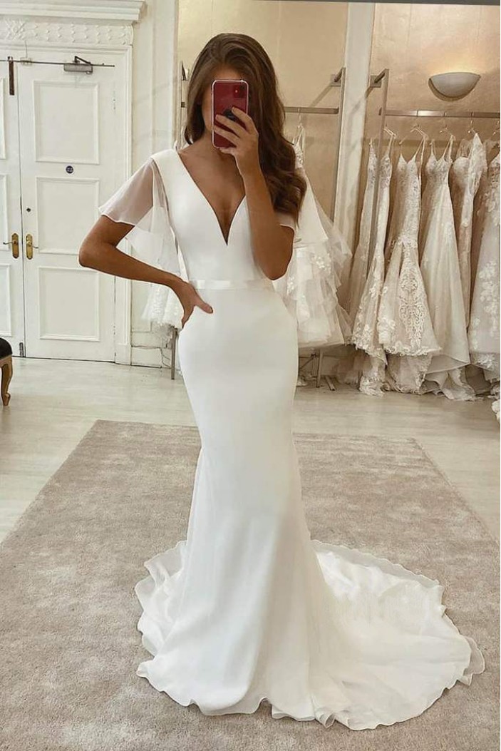 Mermaid V Neck Long Wedding Dresses Bridal Gowns 903266