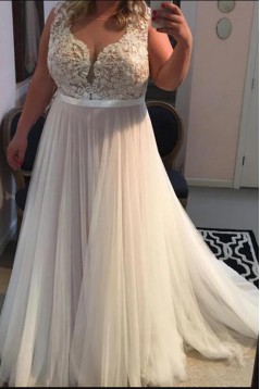 A-Line Lace and Tulle Wedding Dresses Bridal Gowns 903268