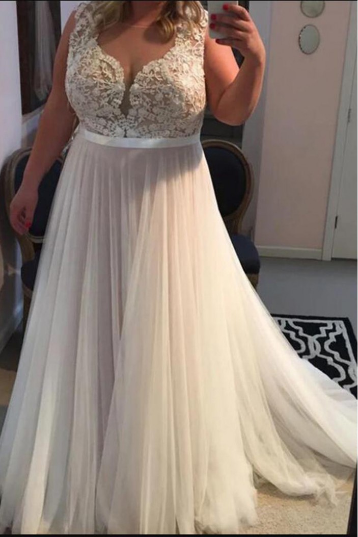 A-Line Lace and Tulle Wedding Dresses Bridal Gowns 903268