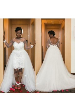 High Low Lace and Tulle Wedding Dresses Bridal Gowns with Long Sleeves 903272